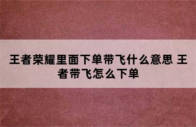 王者荣耀里面下单带飞什么意思 王者带飞怎么下单